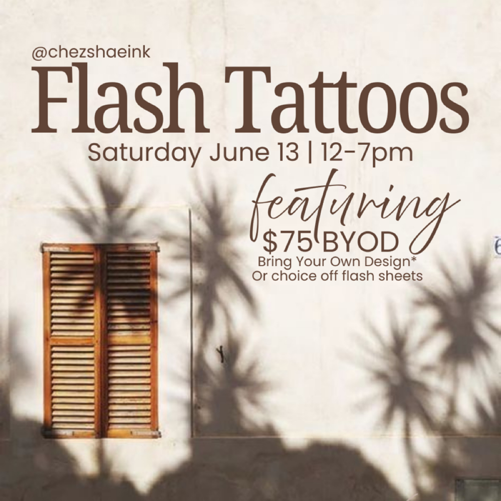 Flash Tattoos Sat The 13th at Chez Shae Ink in Cleburne, TX