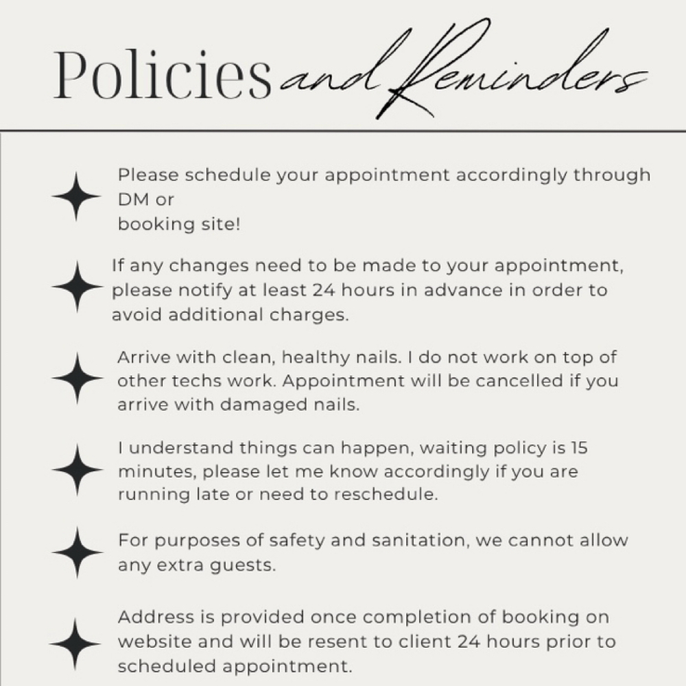 Polices & Booking Info at Nails By Yailinn in Olive Branch, MS