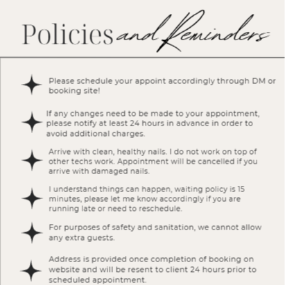 Polices & Booking Info at Nails By Yailinn in Olive Branch, MS