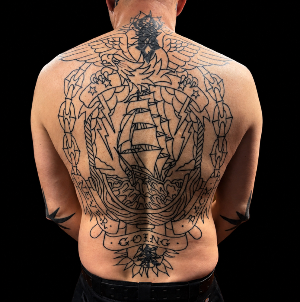 Back Piece (Session 1-Line Work) at Hard Luck Tattoo in Nashua, NH