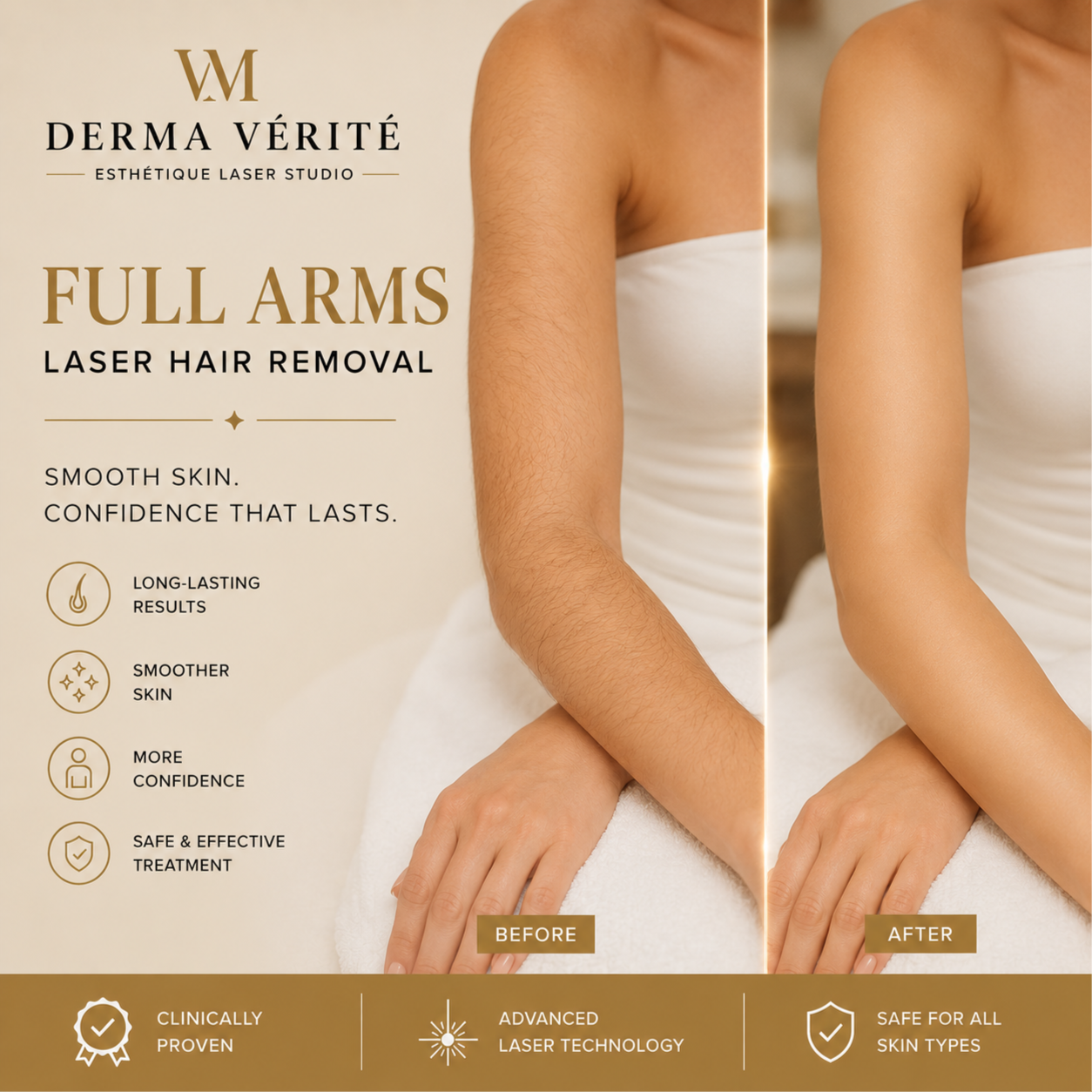 Full Arms Laser Hair Removal at Derma Verite Esthetique Laser Studio in Elmhurst, NY