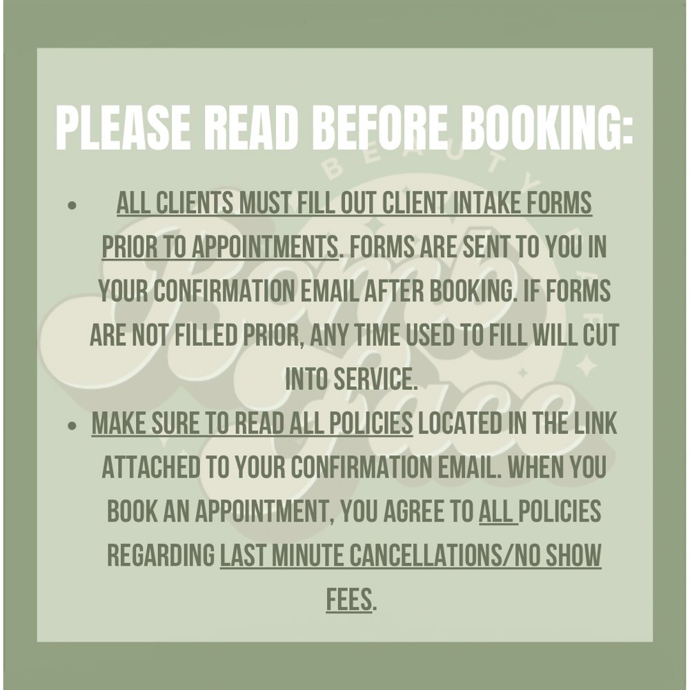 IMPORTANT INFO, PLEASE READ ♡ at Bomb Face Beauty Bar in Clive, IA