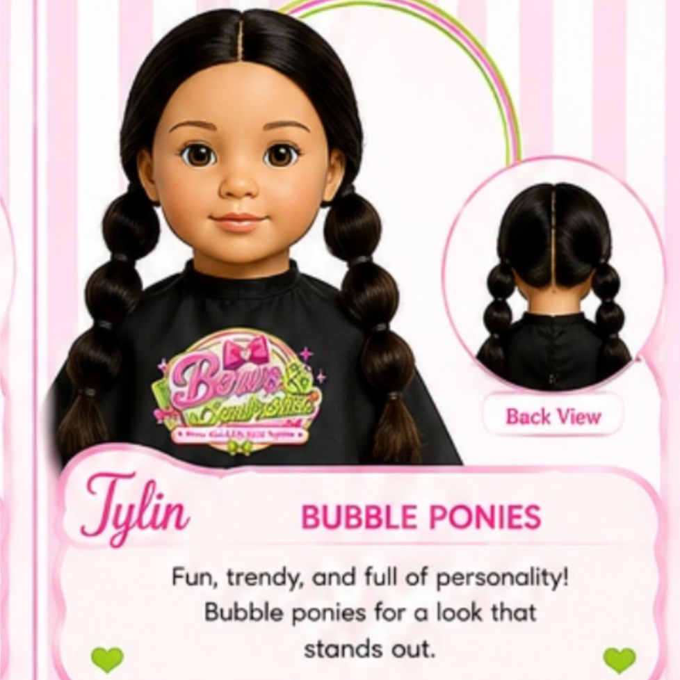 Two Bubble Ponytails for Dolls at Bows&Bowrettes in West Hollywood, CA