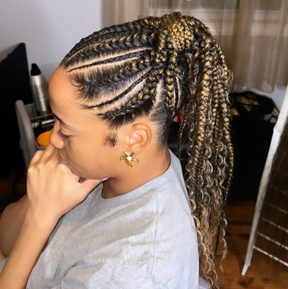 Ponytail w/ design (9+ braids)