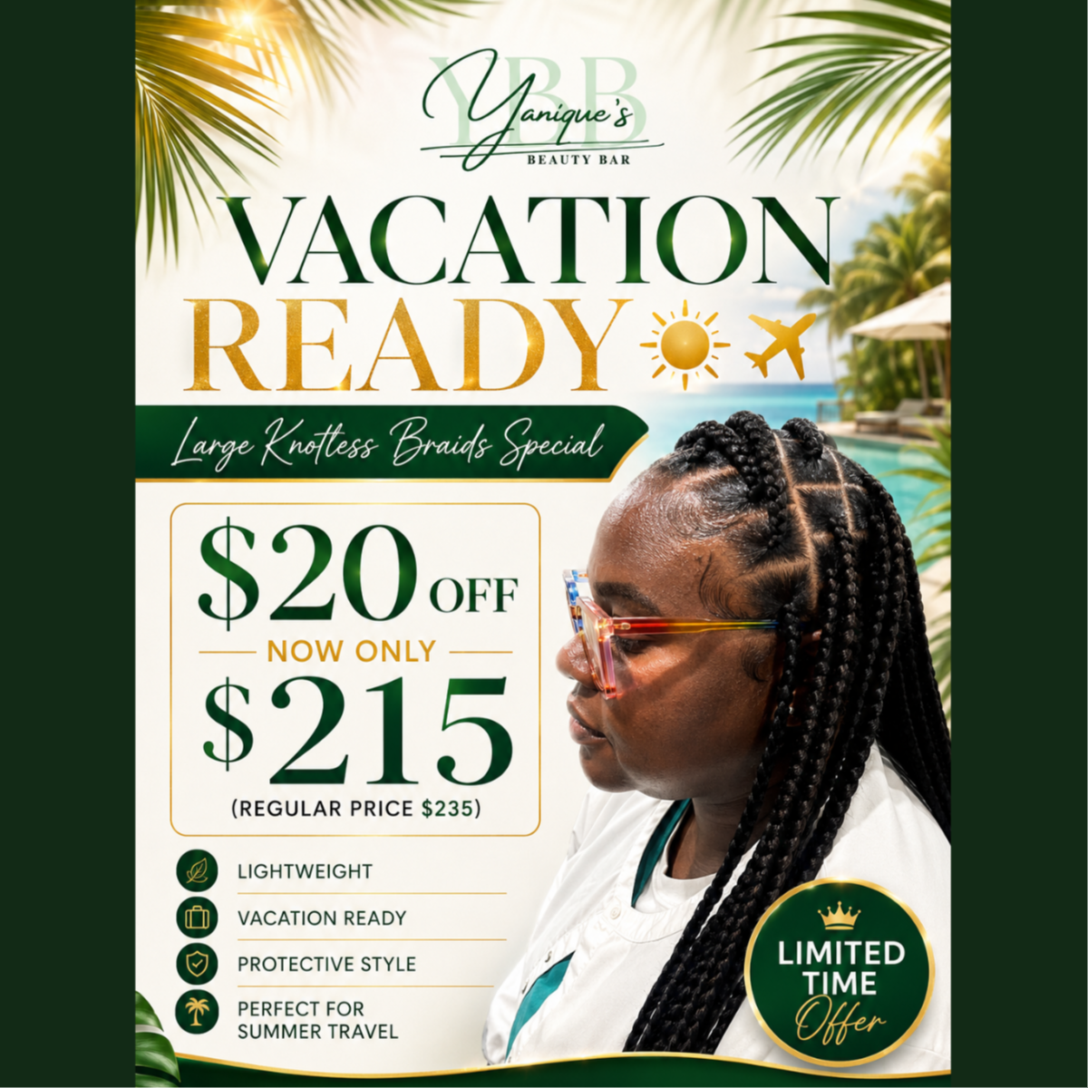 Vacation Large Knotless Braids at Yanique's Beauty Bar in Everett, MA