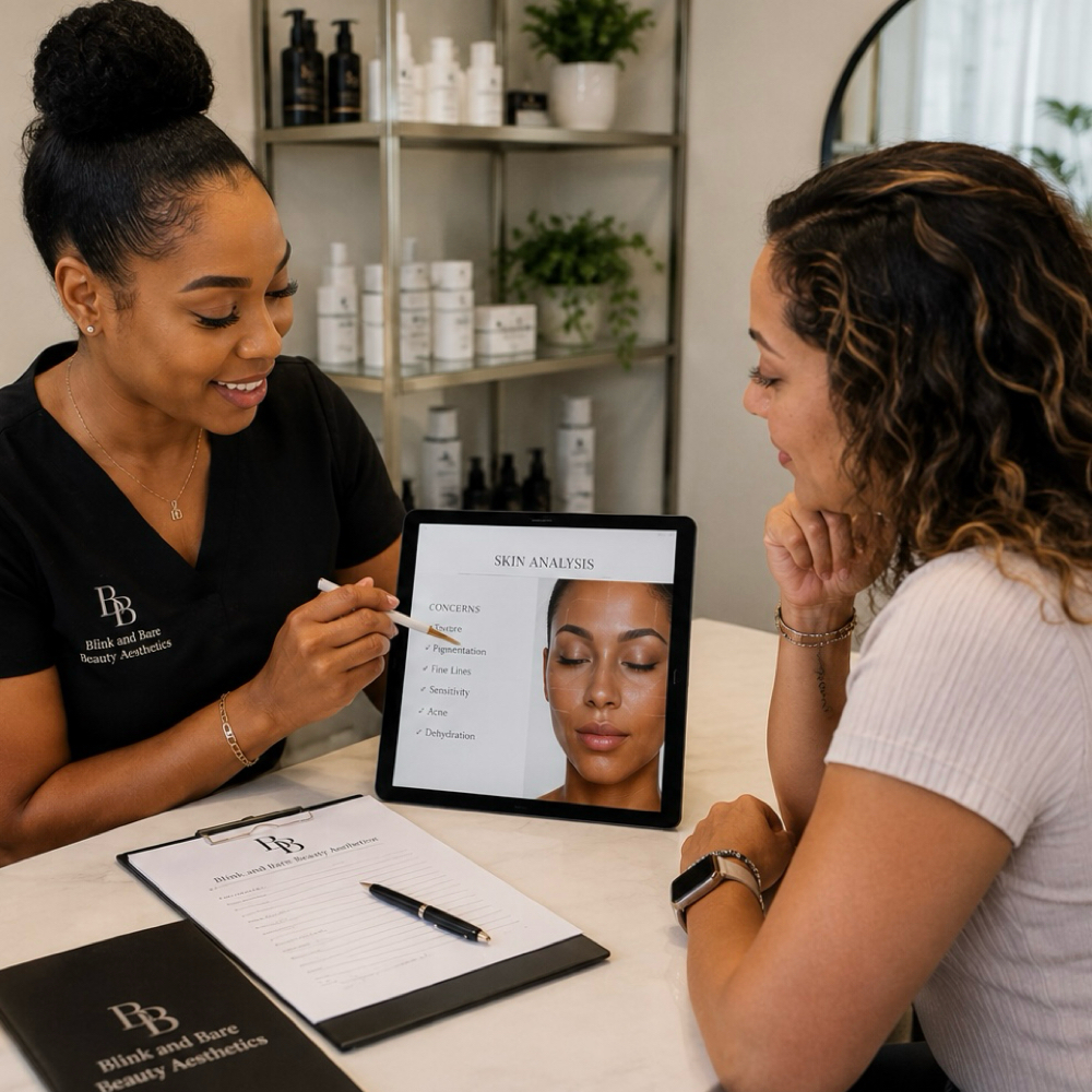 Facial Service Consultation at Blink and Bare Beauty Aesthetics in Daytona Beach, FL