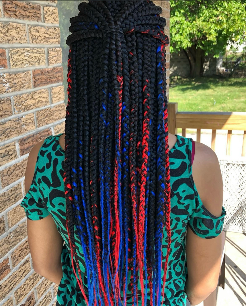 Box Braid With Color Added at Queen Of The Crown in Charlotte, NC