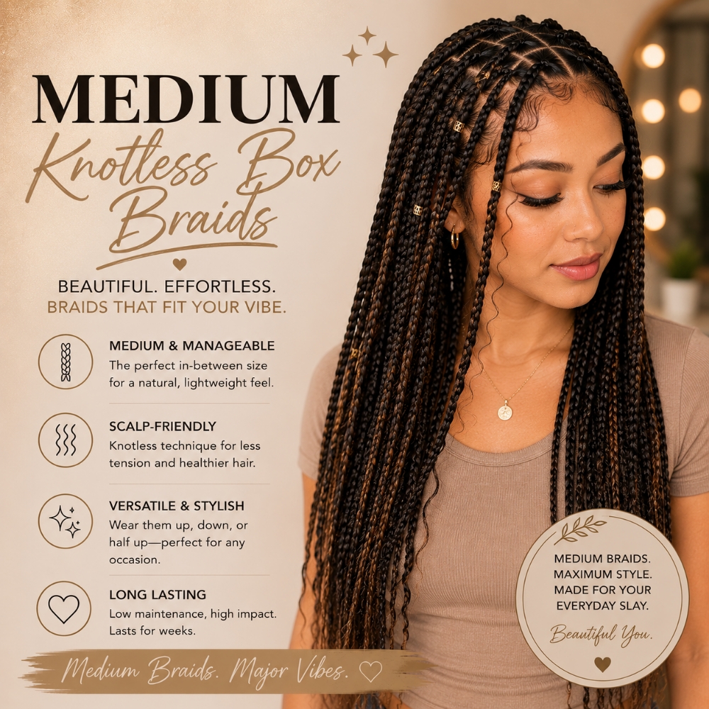 Medium Knotless braids at Regina's Hair & Nail Studio in Corning, CA