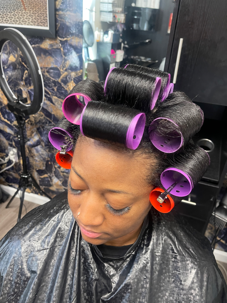 Shampoo& Roller Set (Relaxed Hair)
