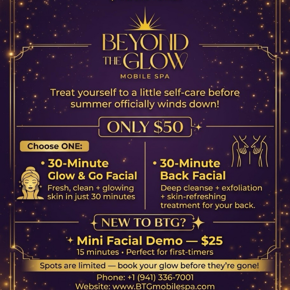 Labor Day Glow Facial at Beyond the Glow Mobile Spa in Bradenton, FL