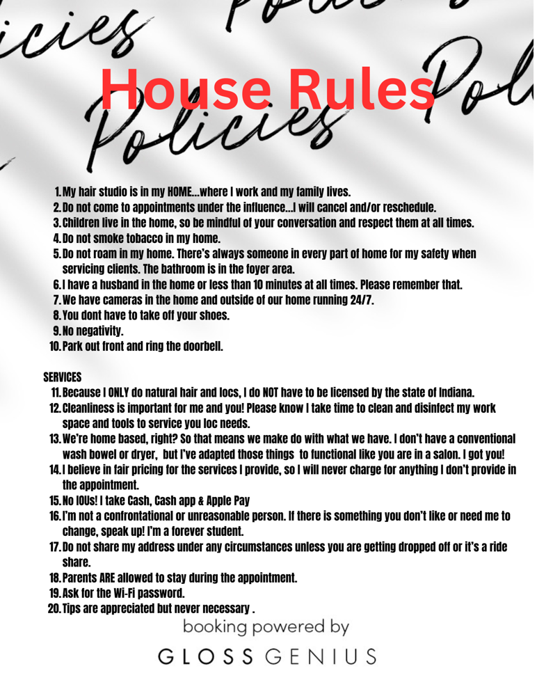 HOUSE RULES! Please read!!!! at Ms. Ashley & Co. in Canton, MI