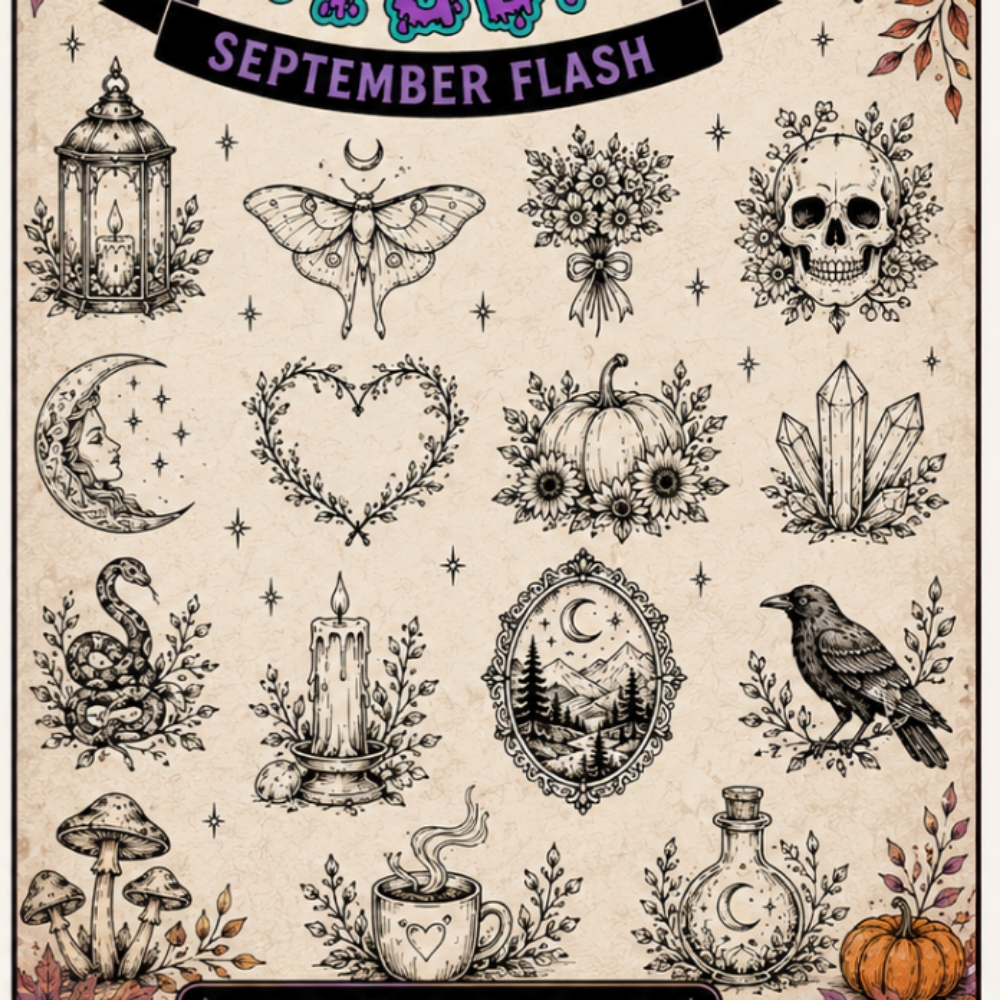 $100 September Flash Tattoos at 406 Colour Studio in Butte, MT