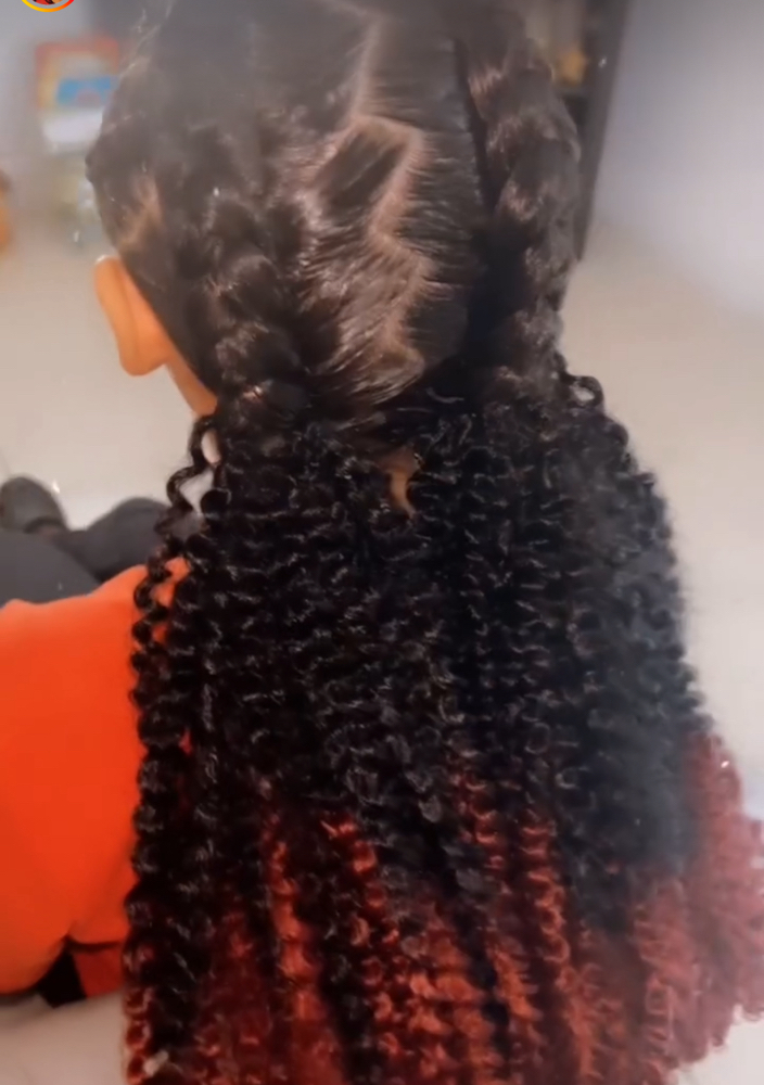 Twin braids w/sew in ponytails
