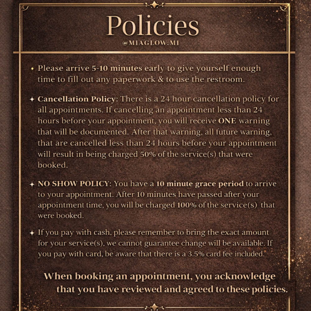 POLCIES: READ BEFORE BOOKING