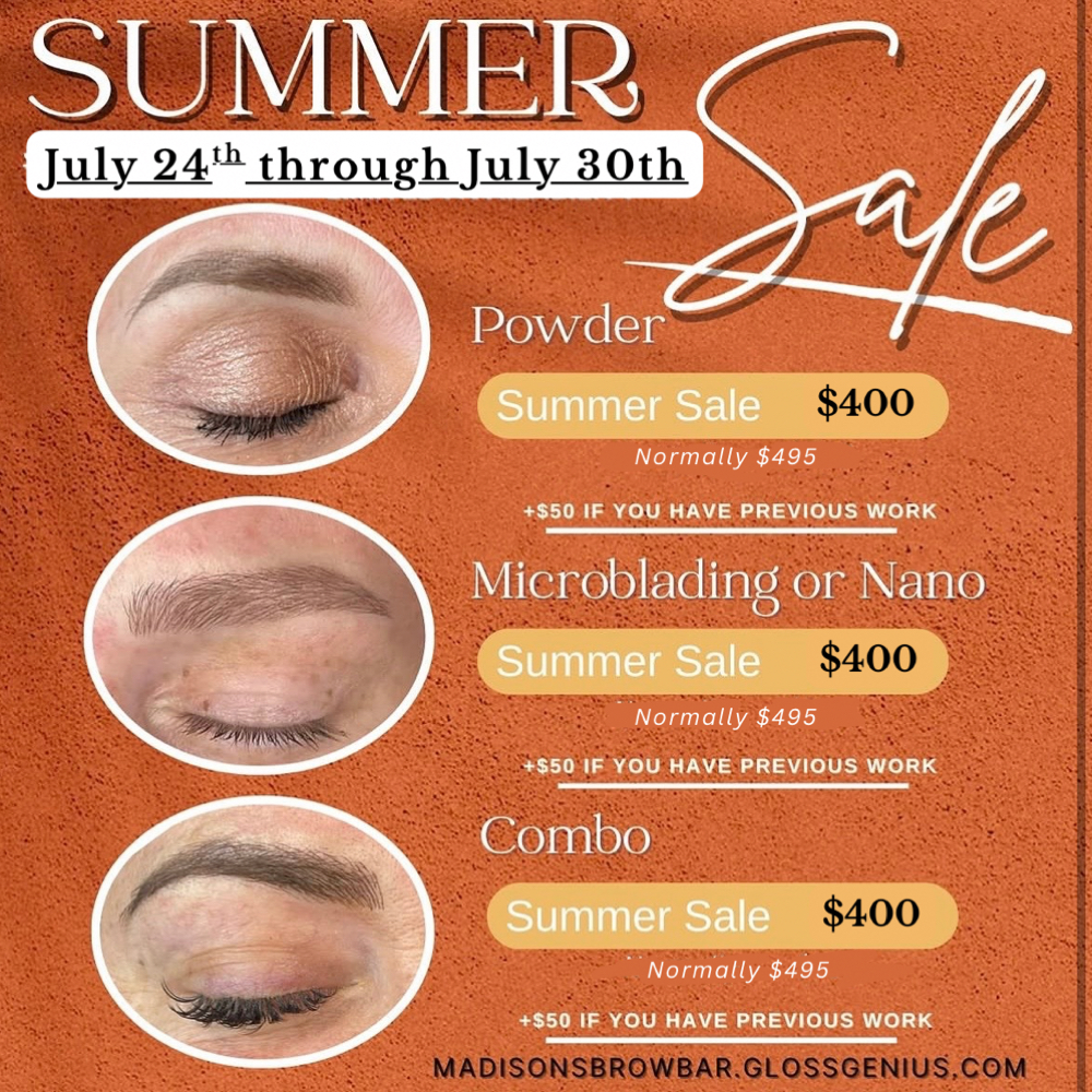 July24-30th (+$50 With Prev. Work) at Madison’s Brow Bar in Lancaster, PA