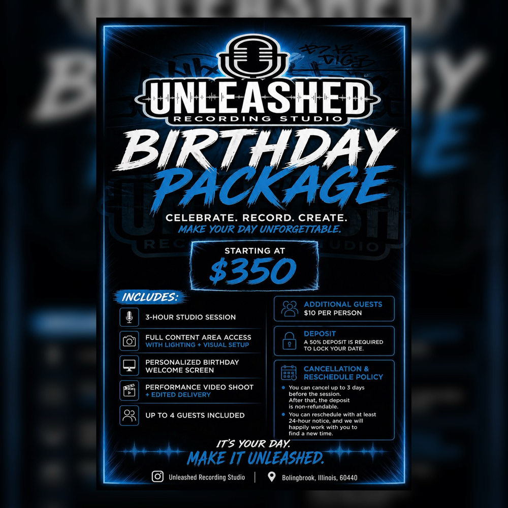 Birthday Package at Unleash Recording Studio in Bolingbrook, IL