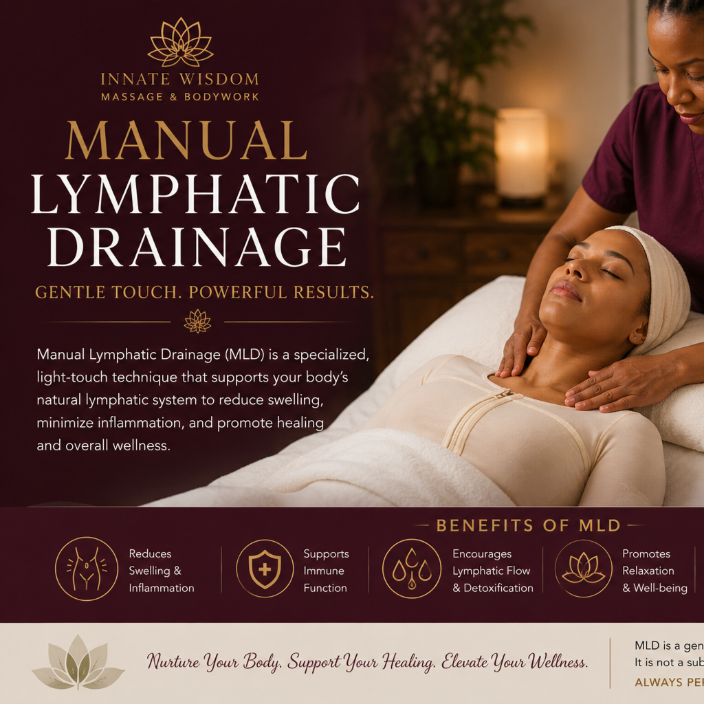 75 min Manual Lymphatic Drainage at Innate Wisdom Massage and Bodywork in Desoto, TX