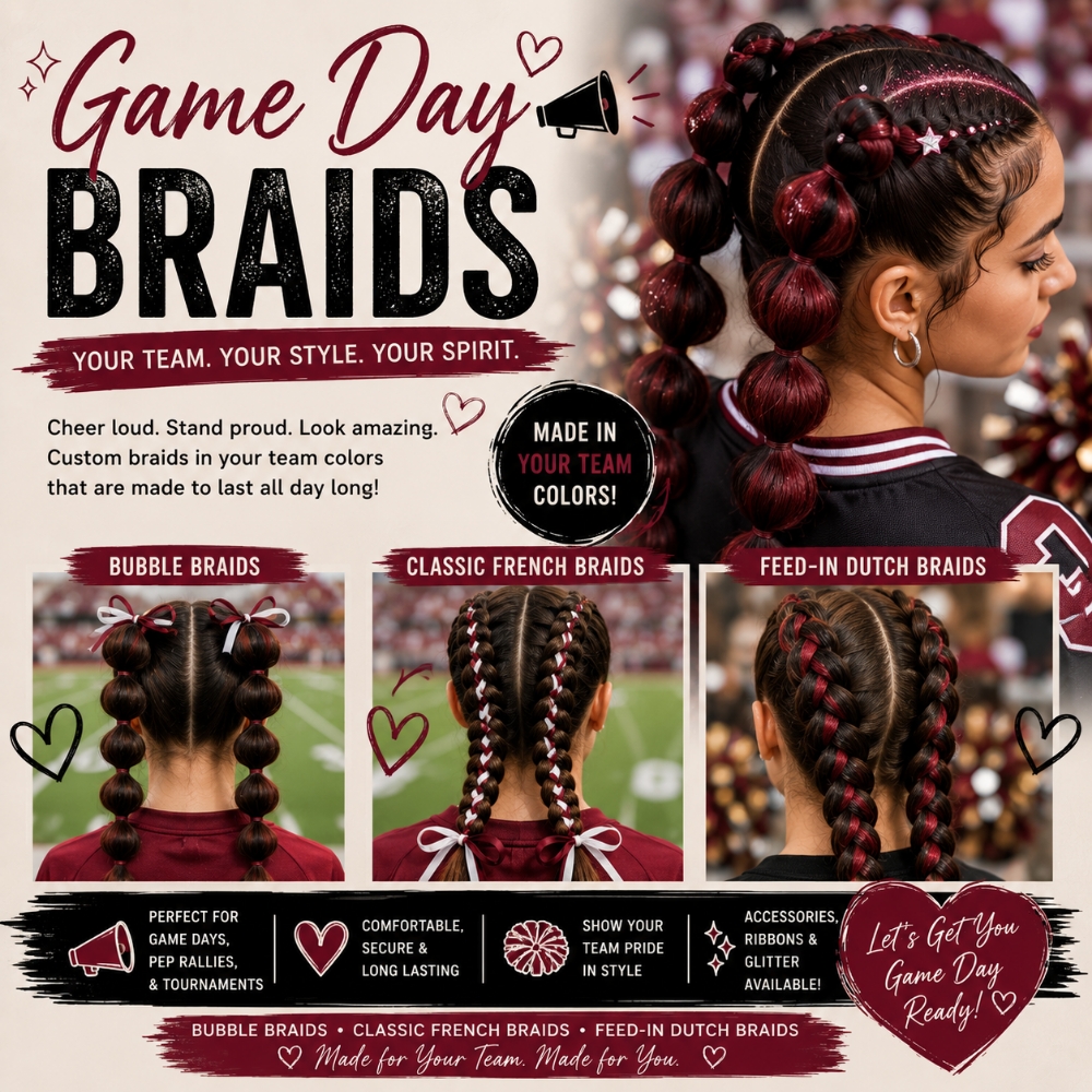 Game Day Braids at Regina's Hair & Nail Studio in Corning, CA