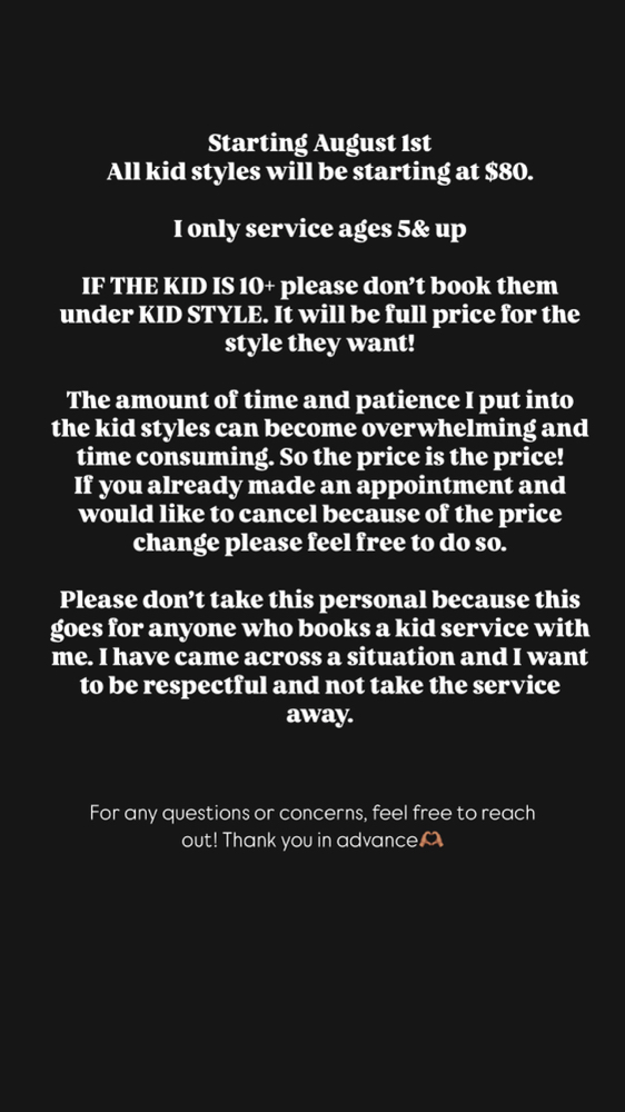 KID SERVICES PLEASE READ at Beauty By Keee in Columbus, OH