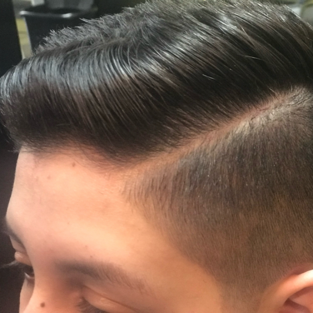 Pompadour With Fade at Ruffini’s Barbershop in West Grove, PA