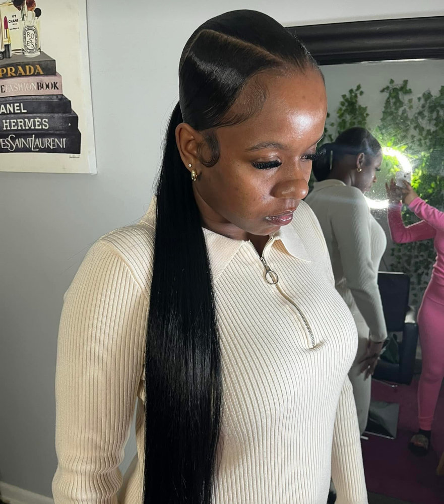 Three way part ponytail