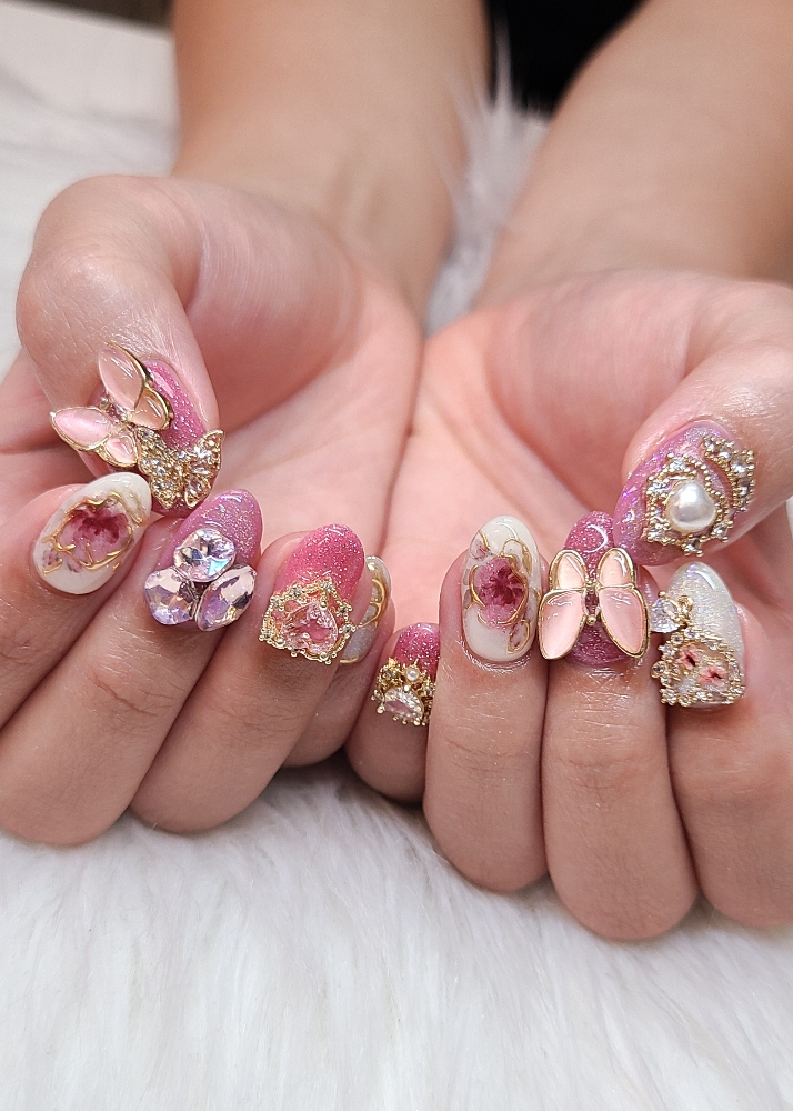 Full Bling/ Charms On Natural Nail