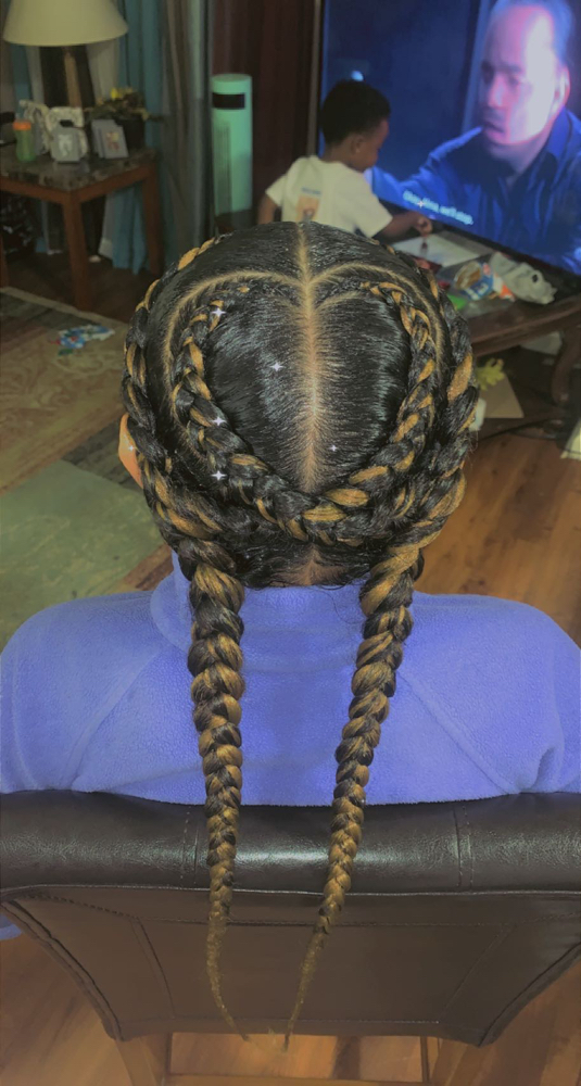 2 Feed In Braids W/Design