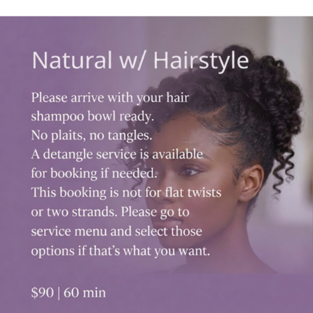 Natural w/ Hair Style at Hair by J’Rena’ in Lawrenceville, GA