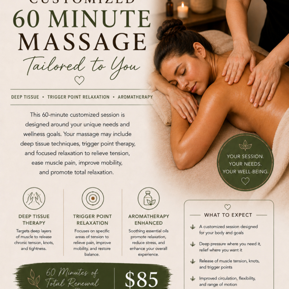 Customized Massage 60 Minute at Kalm & Glow in Fortmill, SC