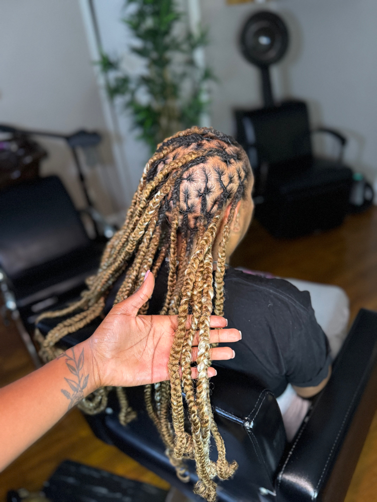 Braids Over Locs at @glowithraygena in Sacramento, CA