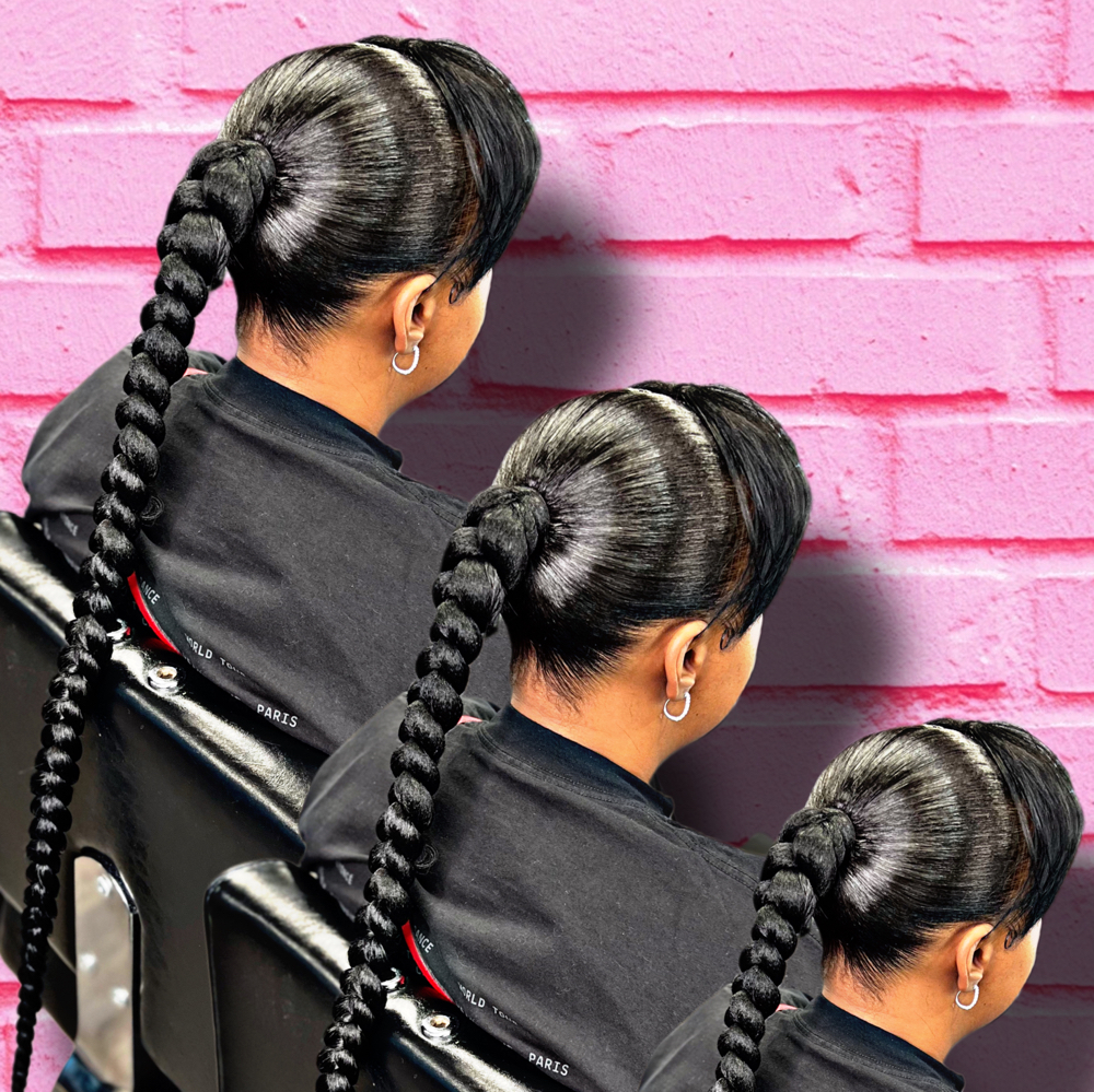 Sleek Braid Pony With Choppy Bang