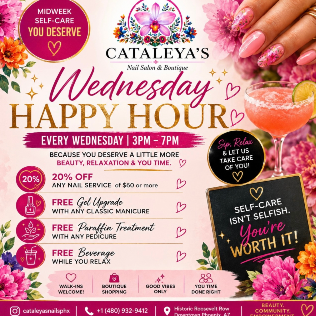 Wednesday Happy Hour 3-7pm at Cataleya's Nail Salon and Boutique in Phoenix, AZ