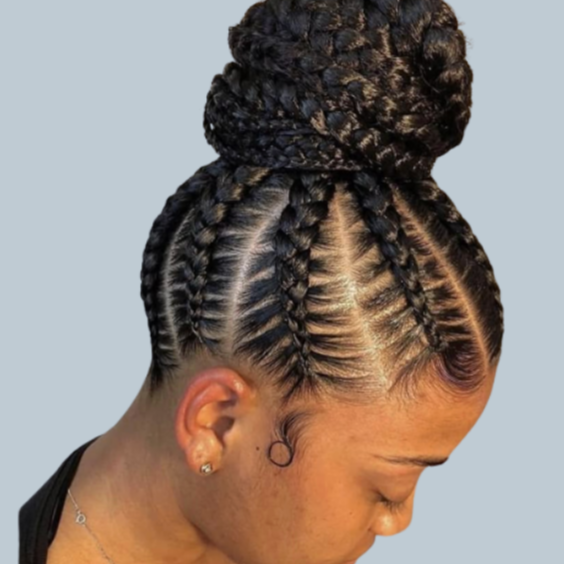 Cornrow Braided Bun at Africana Star Braiding Salon in Los Angeles, CA
