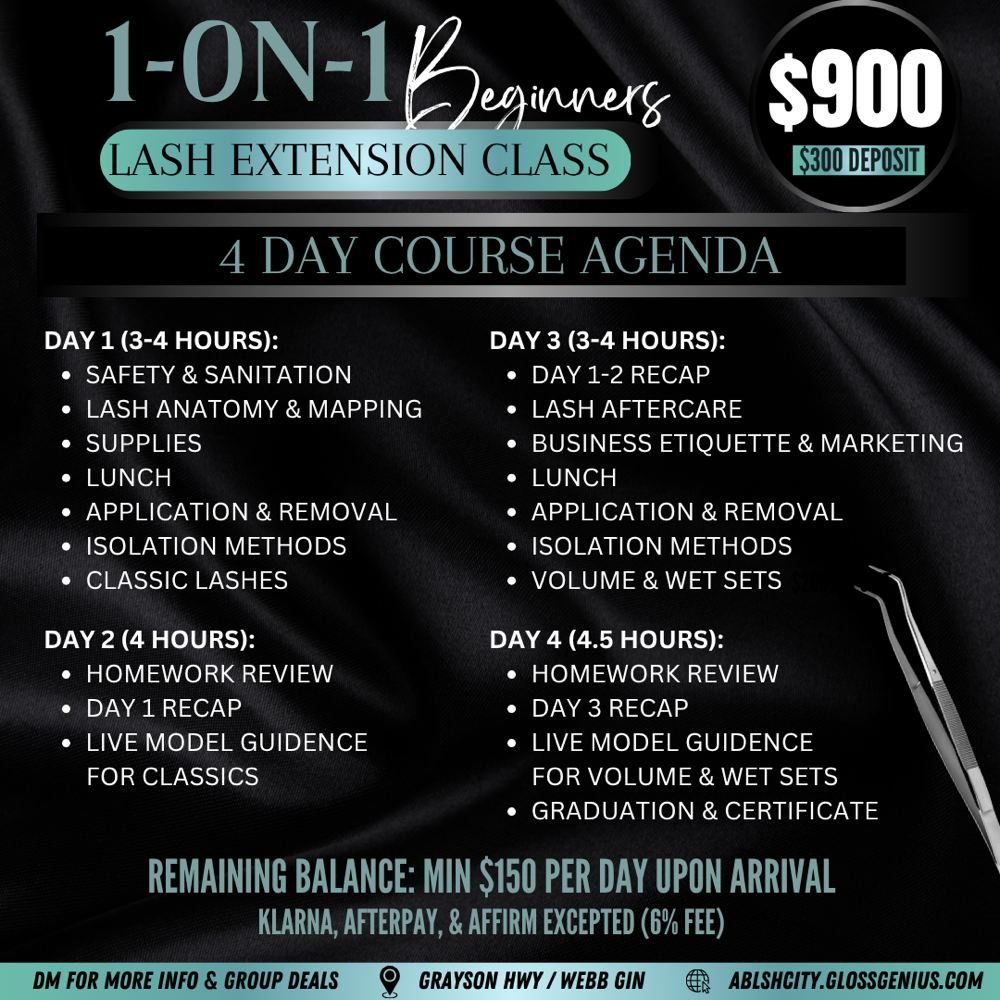 4 Day 1 on 1 Lash Course at AB Lash City LLC in Lawrenceville, GA