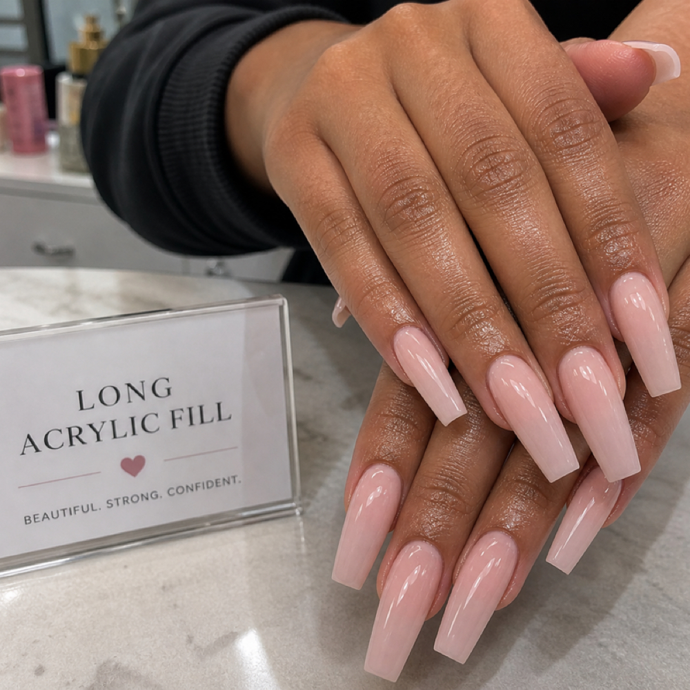 Long/XL Acrylic Fill at Rosy’s Mobile Nail Care in Lakeland, FL