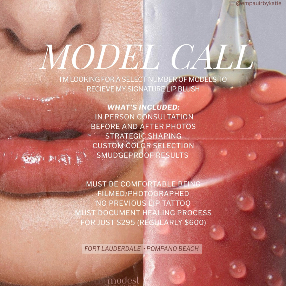Model Call Lip Blush at Modest Permanent Cosmetics in Fort Lauderdale, FL