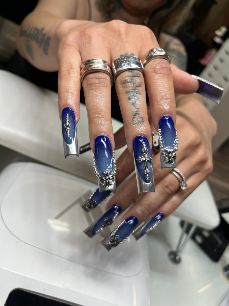 Long Full Set Full Hand Design at Clawsbyvina in Stockton, CA