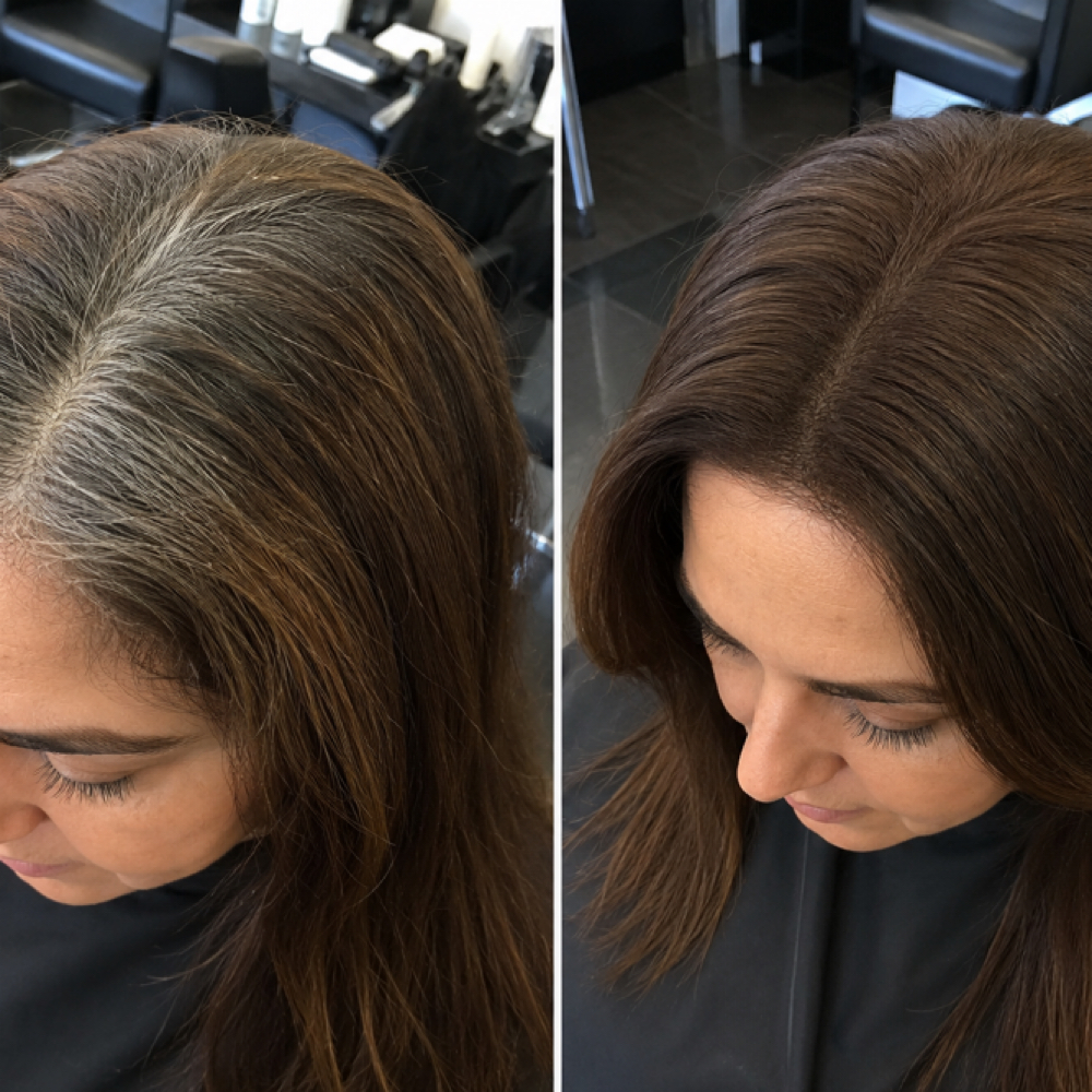 Root Retouch/Grey  + Silk Press at Atelier K in Cypress, TX