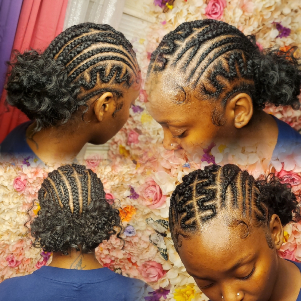 Small Feed In Cornrows W/ Boho Buns