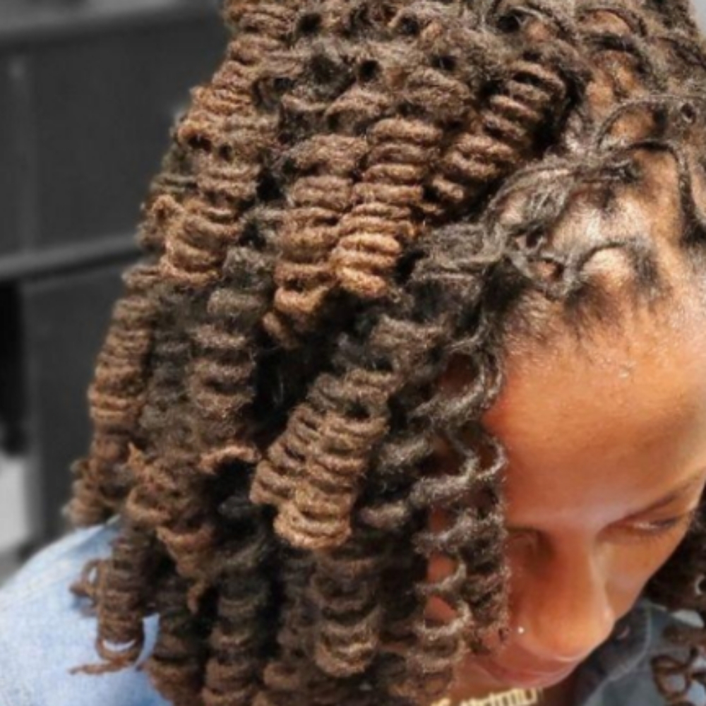 Perm Rod Spiral Curl Set On Locs at LOCANDLOVESTUDIO in Frederick, MD
