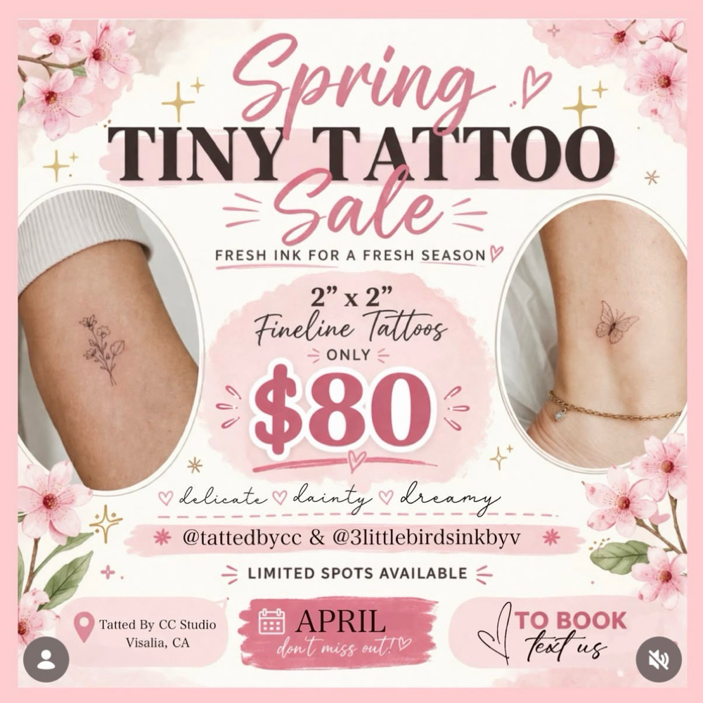 April Tiny Tattoo $80 at 3 Little Birds Ink in Visalia, CA