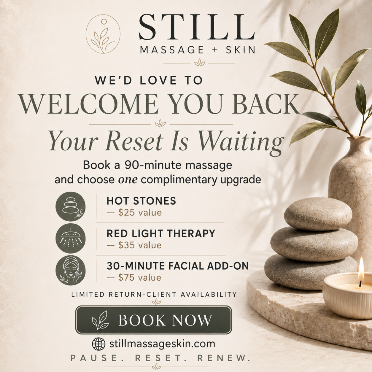 July Reset - Existing Clients Only at STILL Massage + Skin - Englewood in Englewood, FL
