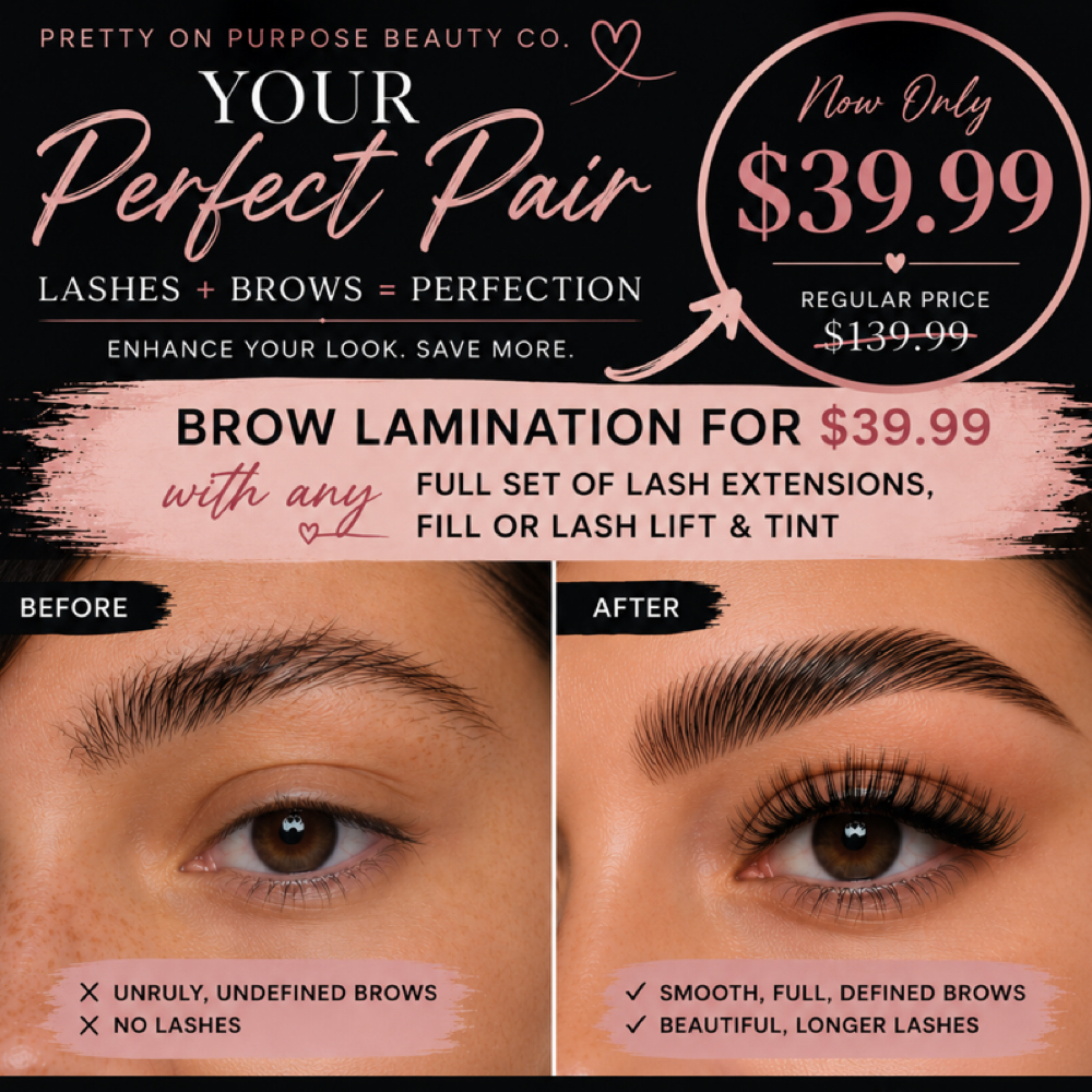 Brow Lamination Promo- Add on at PRETTY on Purpose Beauty Co. in Roanoke, VA
