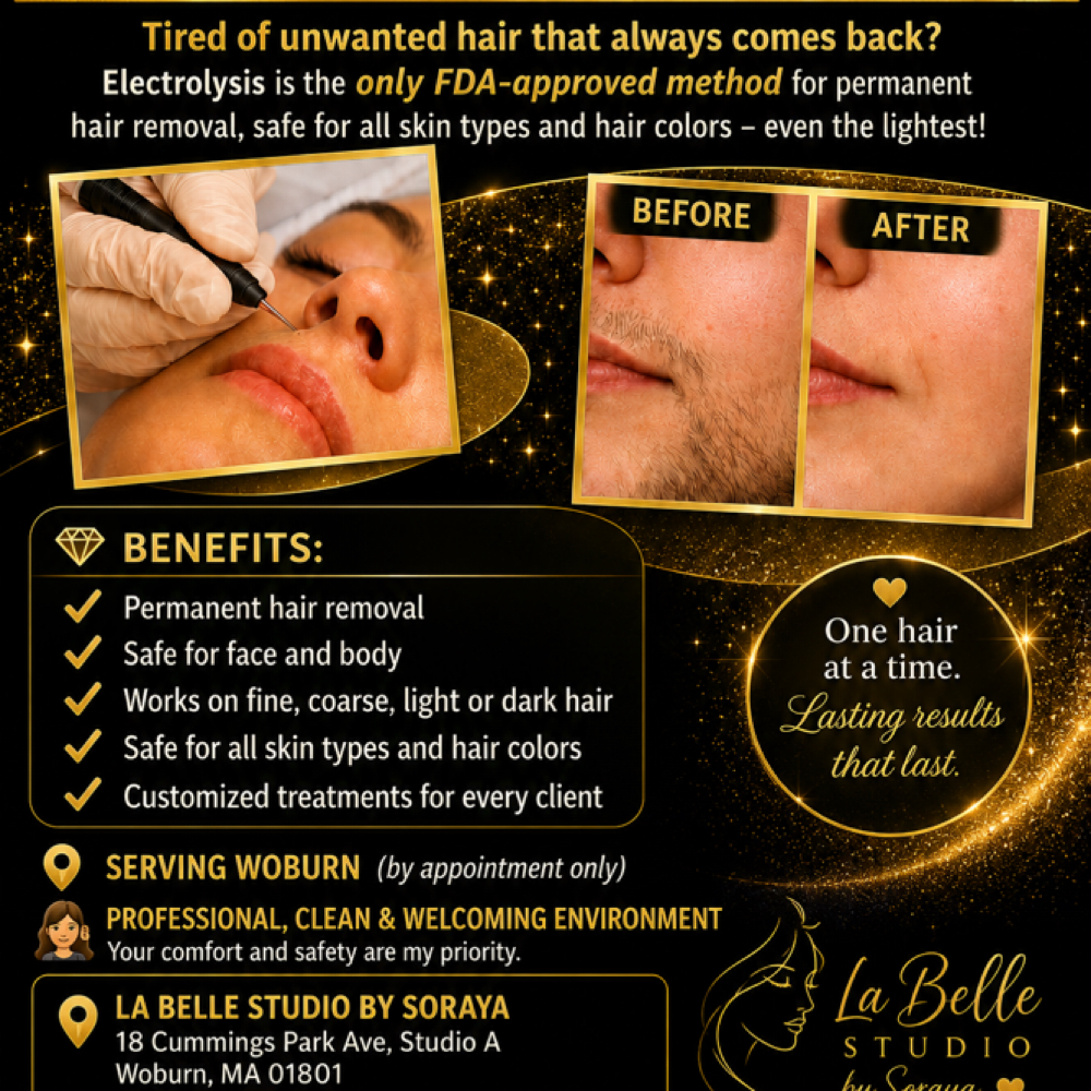 Electrolysis 1 Hour $140 at La Belle Studio by Soraya in Woburn, MA