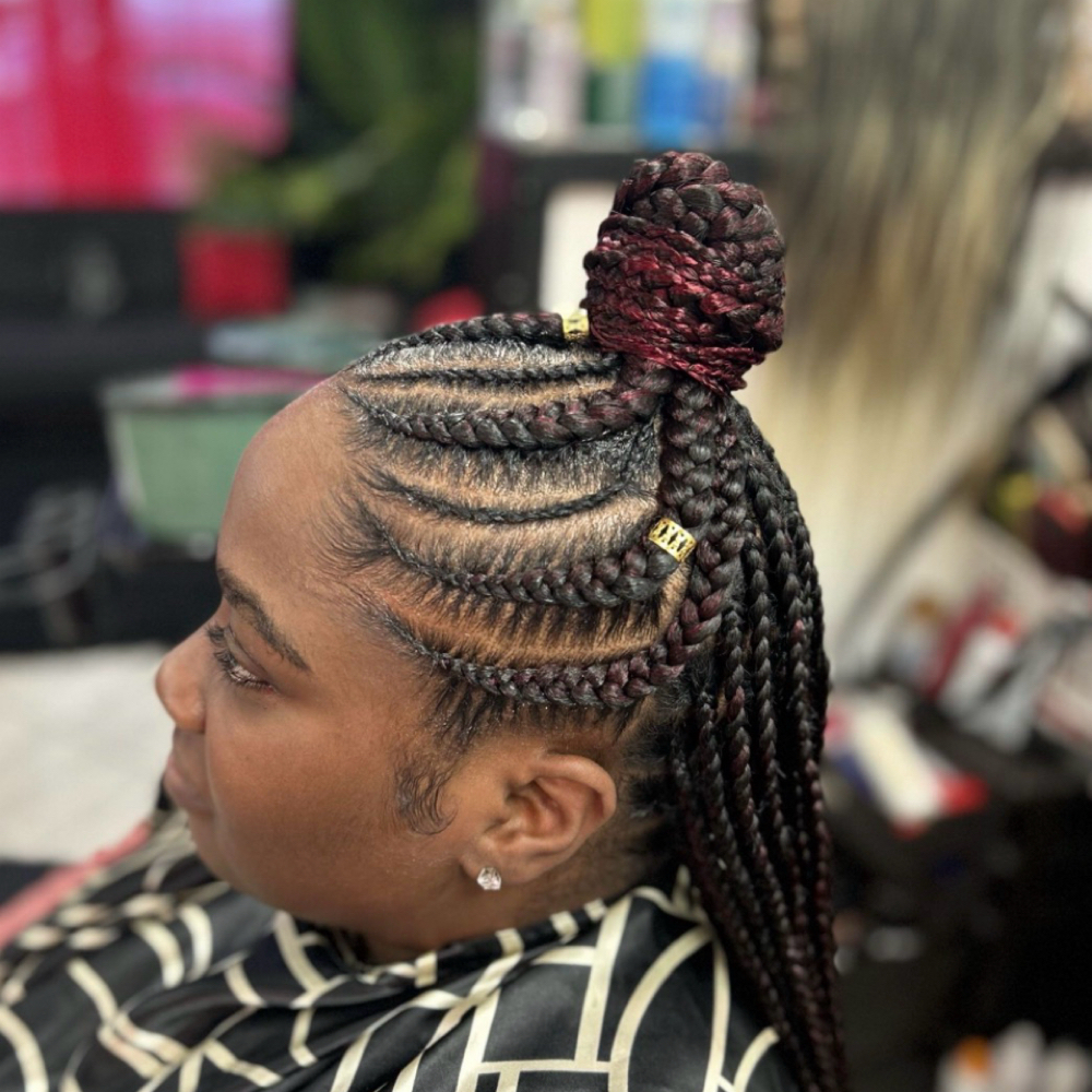 Half & Half With Big & Skinny Braids at Madame Jay Salon in Freeport, NY