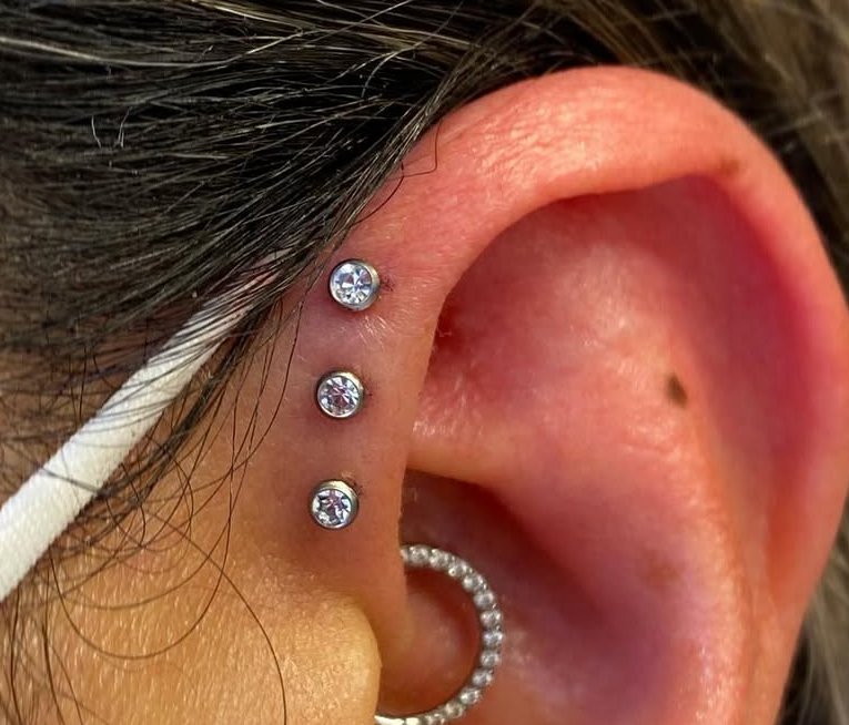 Triple Forward Helix Piercing at Piercing Poli’s in El Paso, TX