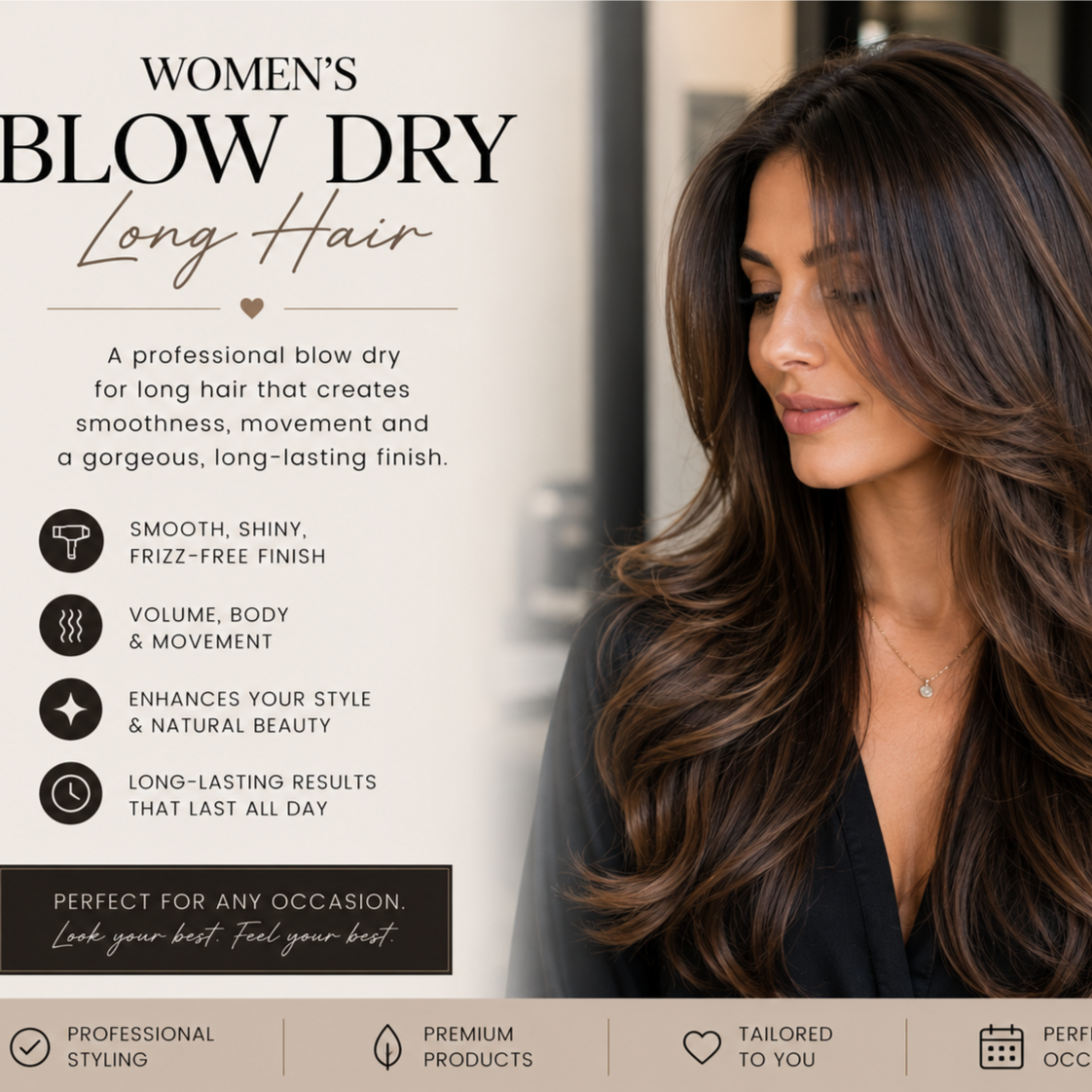Women's Blow Dry-Long Hair Only at Jeremiah Jacob Levin Hairstyling in Coronado, CA