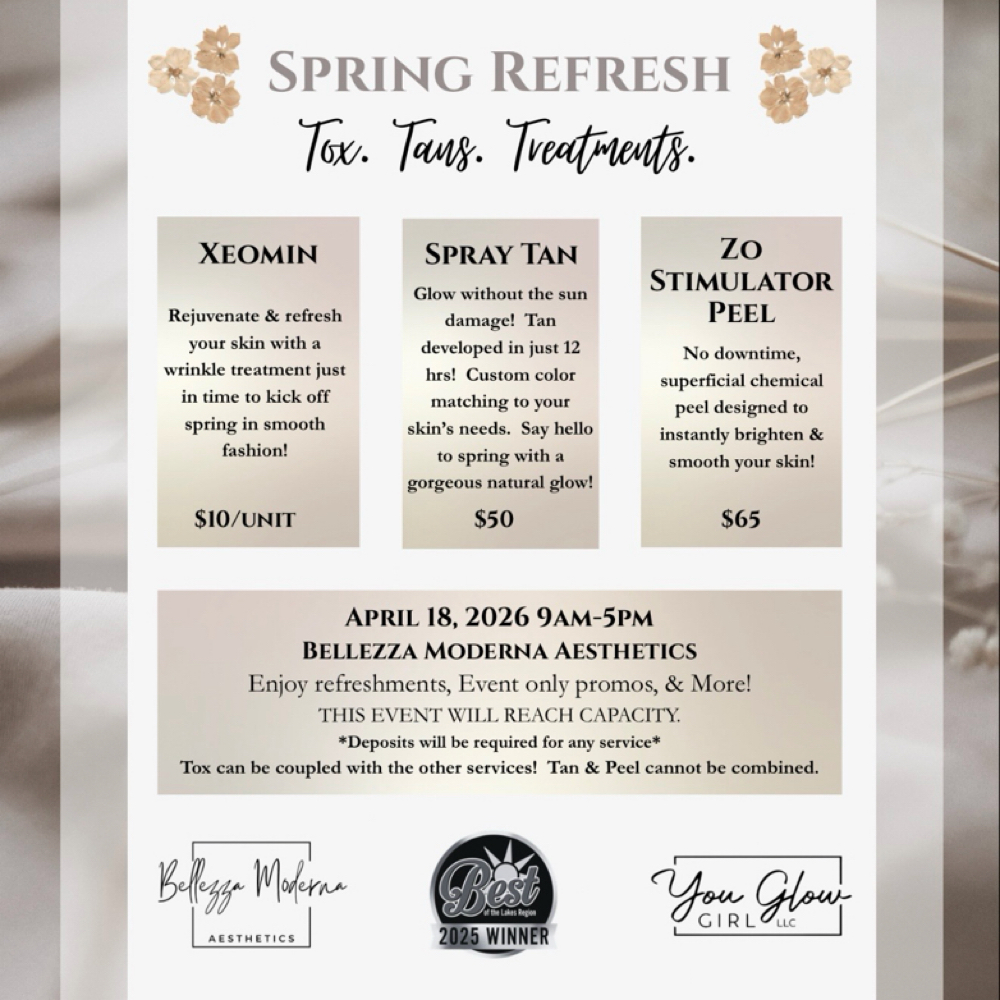 SPRING REFRESH-4/18- Tox/Tan/Treat at You Glow Girl LLC in Moultonborough, NH