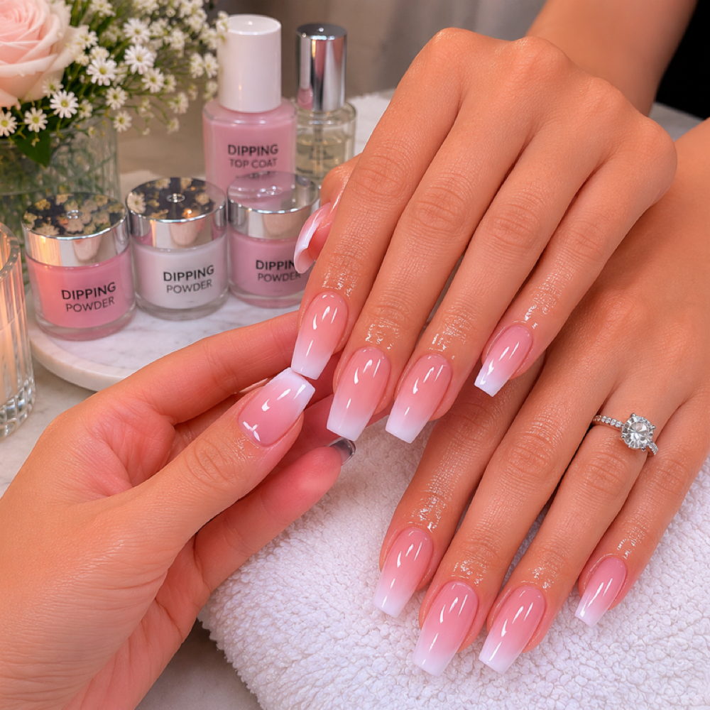 Dipping Pink & White at Venice Nails & Head Spa in Kyle, TX