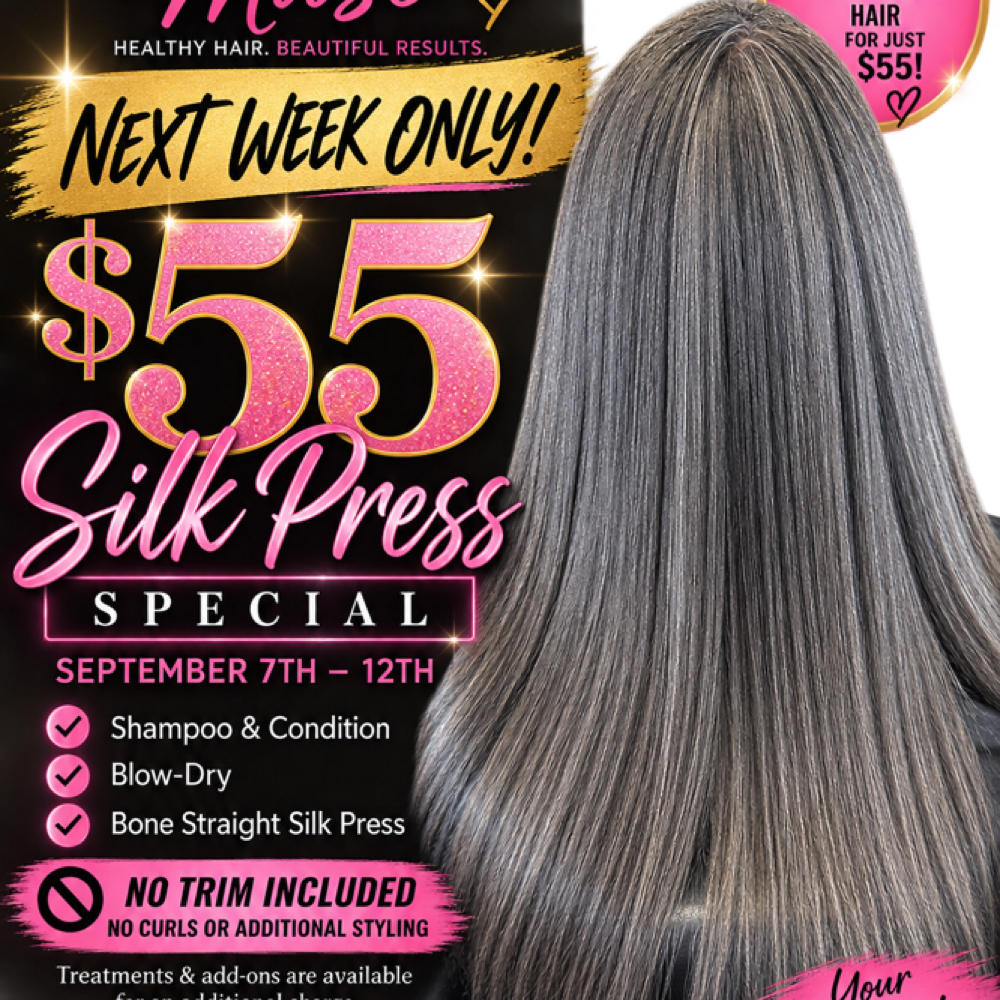 $55 SILK PRESS! 🚨 at Healthy Hair Muse Salon in Macon, GA